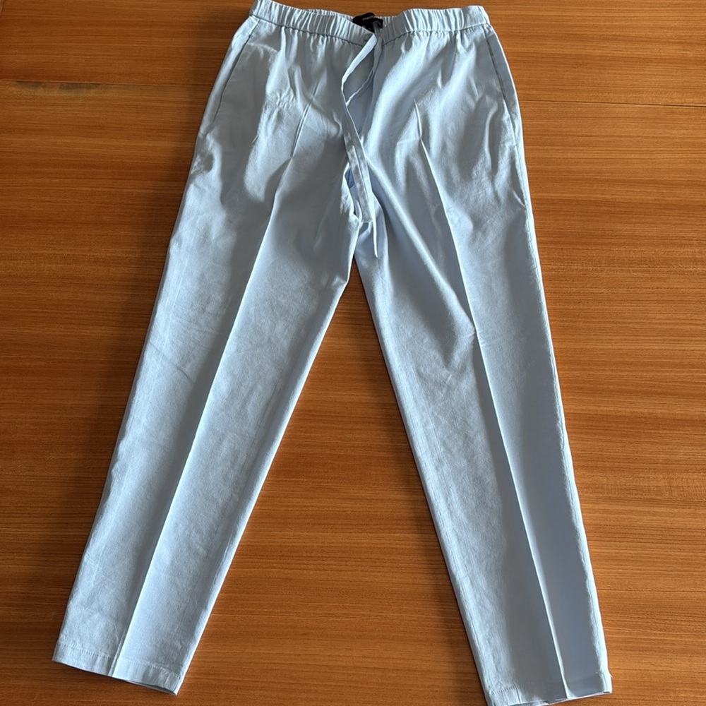 Theory Linen Blend Drawstring Pants Light Blue, Size P